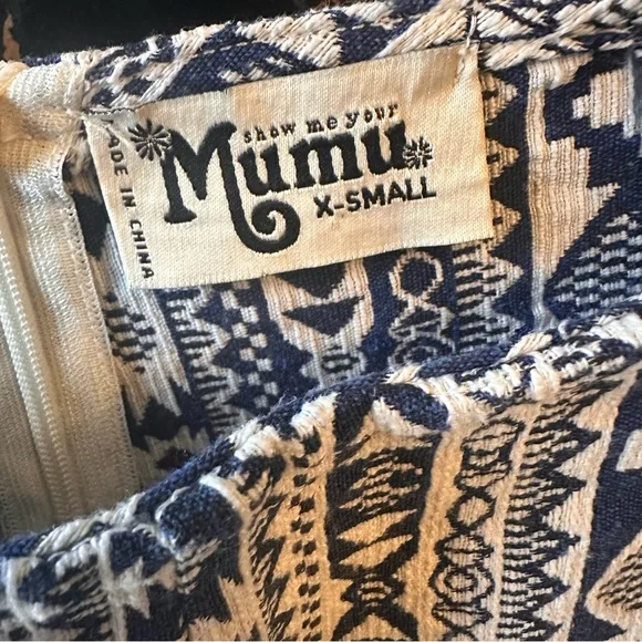 Show Me Your MuMu High Waist Aztec Patterned Shorts - Blue & White XS - Picture 3 of 3
